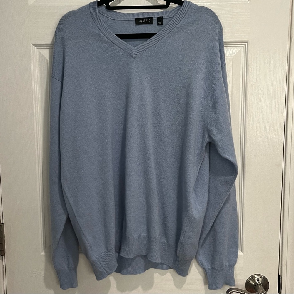 Men's Barneys New York Cashmere Blue V-Neck Sweater